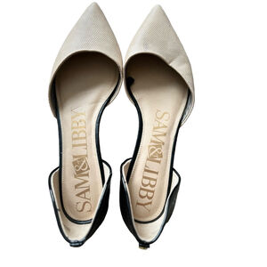 Women's Sam & Libby Beige & Black Pointed Toe Flats Size 9.5